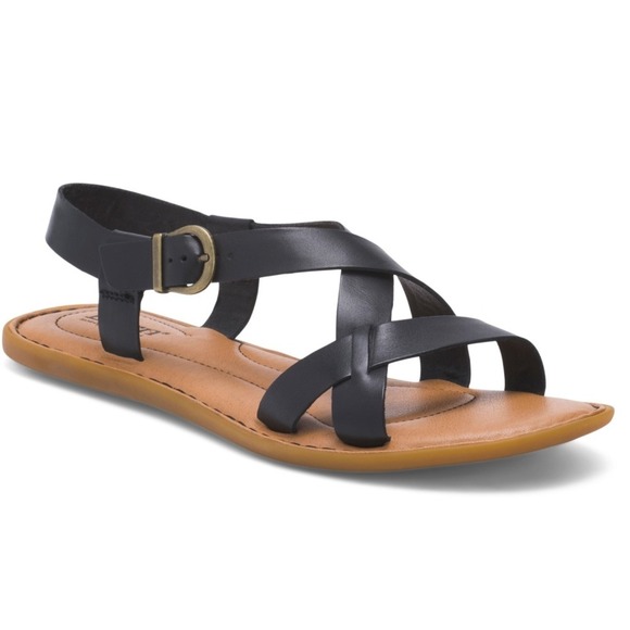 Born‎ Ruben Black Leather Sandals Criss Cross Straps Casual Comfort Shoes Size 8 - Picture 1 of 6